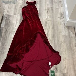 HALARA Women's Burgundy High Low  VELVET Dress size M NWT OPEN BACK